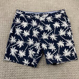 Tommy Hilfiger Shorts Men 40 Navy Blue Chino Short Pants All Over Palm Trees